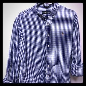 Polo Men’s Button Down Navy Blue & White Plaid XL